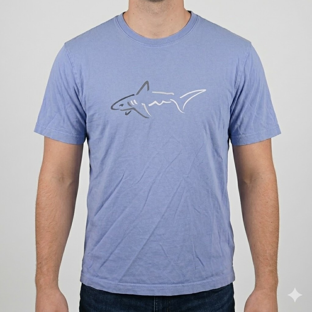 Greg Norman Short Sleeve Graphic Tee Shark Logo Cotton Shirt Size M Periwinkle